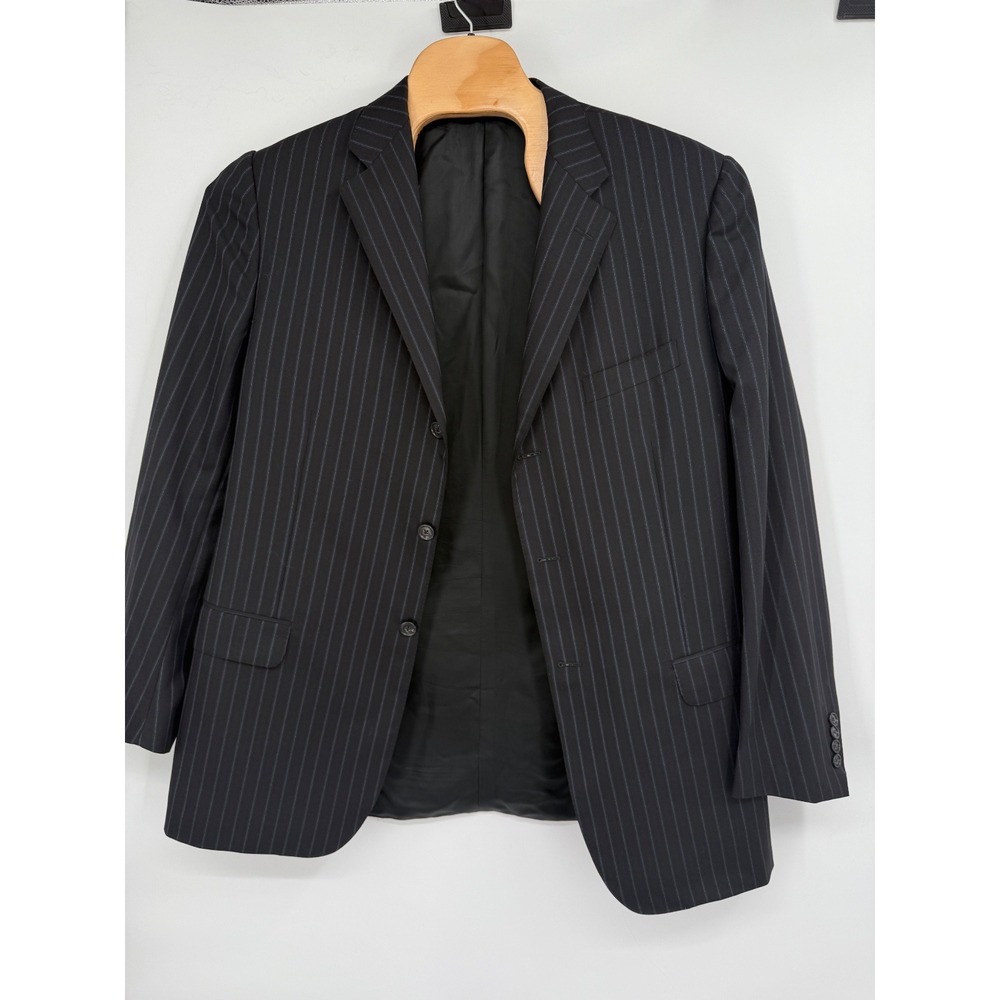 Corneliani Double Breasted Wool Sports Coat Italy Black Blue Stripes Mens 56L